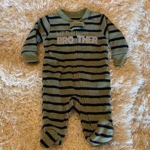 Carter's Green and Navy Striped One Piece, Little Brother. Fleece footie newborn